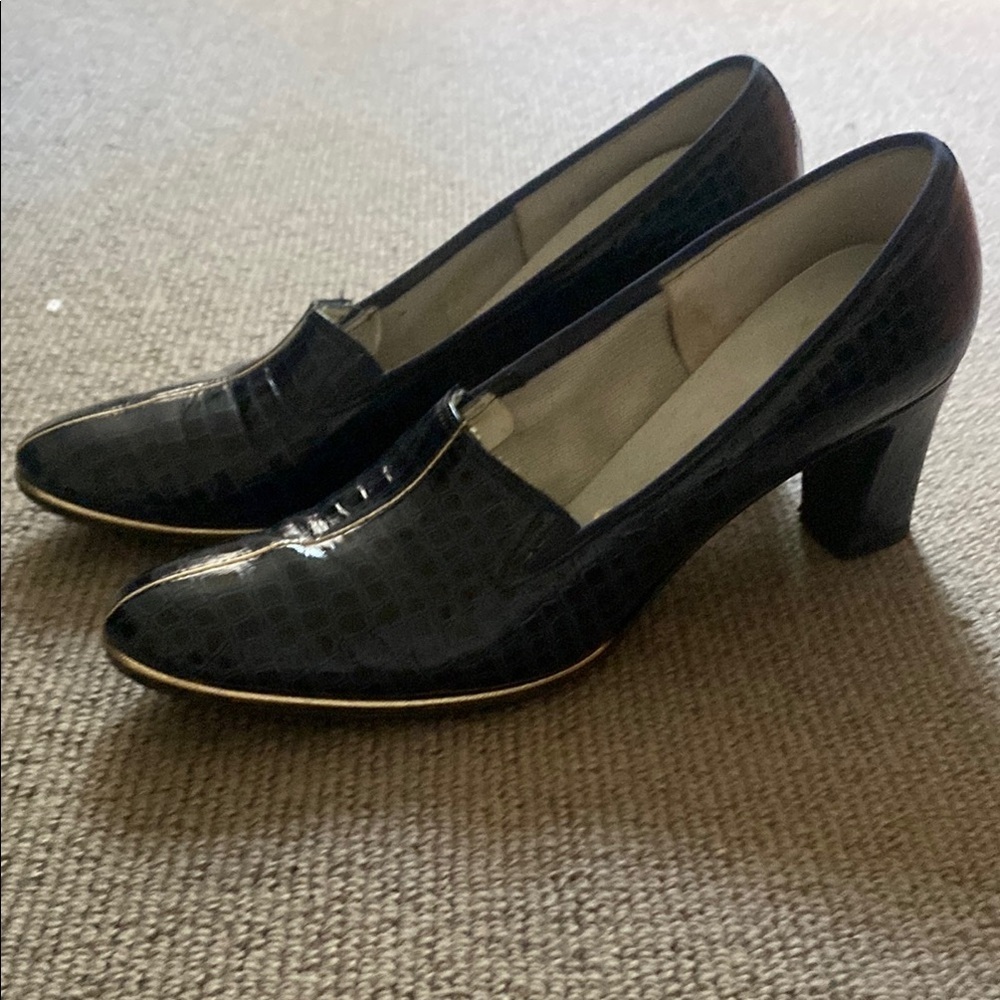 Vintage Elegant Blue Alligator Patterned Women's Shoes with heel No Size - Picture 2 of 15